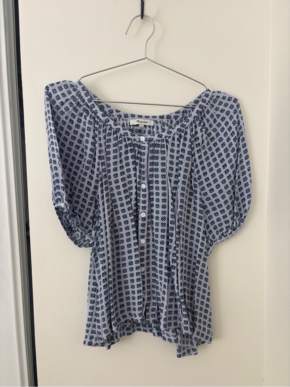 Madewell Blue Floral Button-Front Peasant Blouse